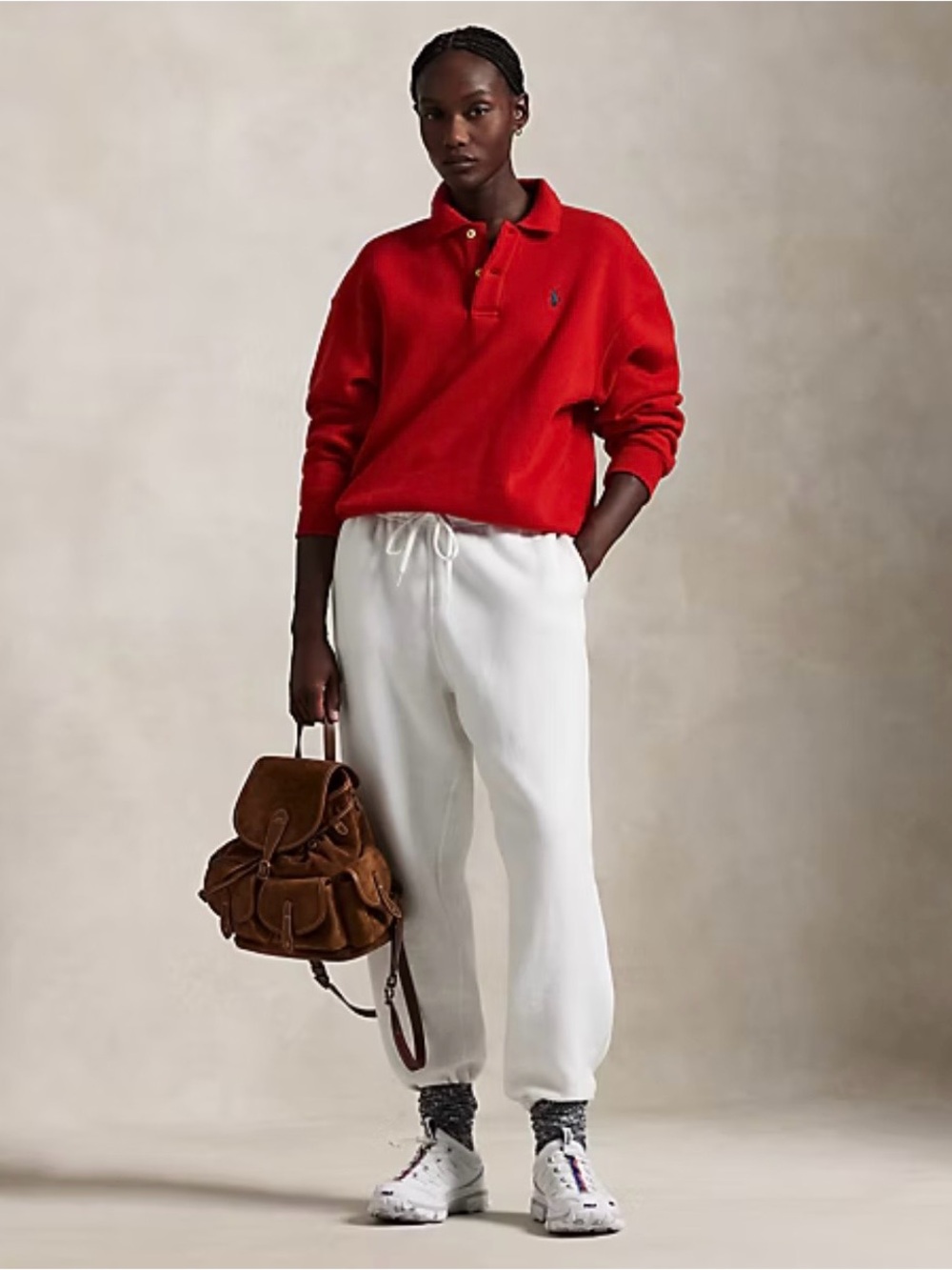 Red Polo Ralph Lauren Polo Collar Fleece Pullover Sweater (L)